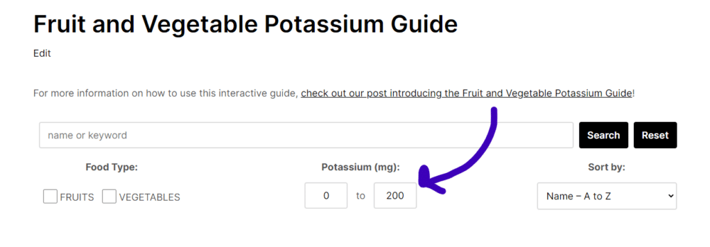 low potassium high potassium fruits and vegetables filter