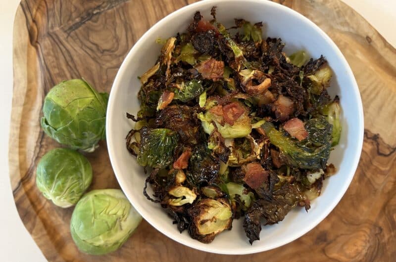 Crispy Kidney Friendly Brussels Sprouts with Bacon