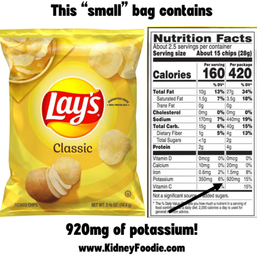 potassium in a small bag of potato chips
