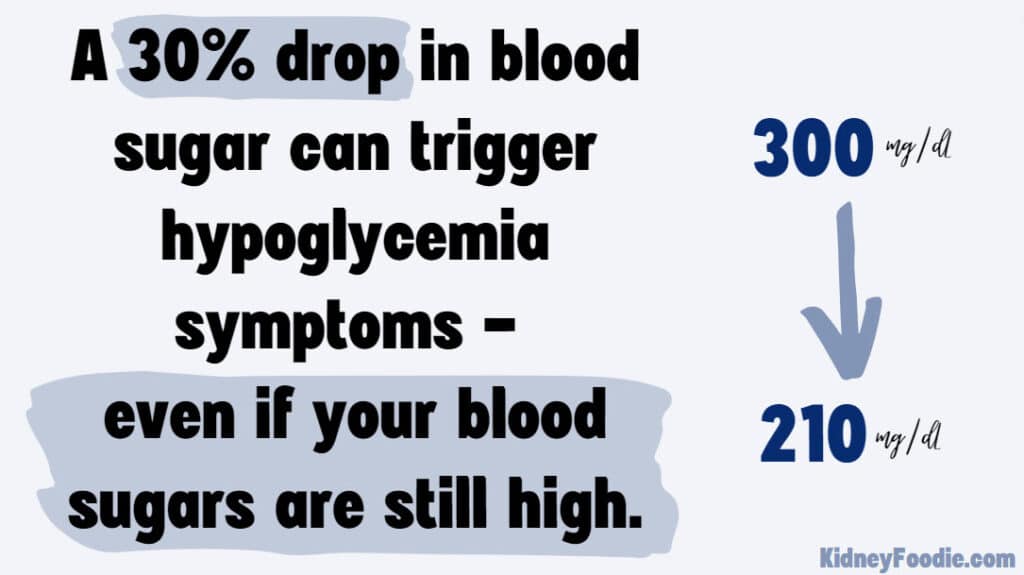 blood sugar drop triggers hypoglycemia even if blood sugars are still high