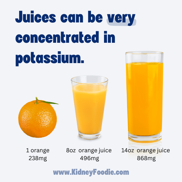 Potassium in oranges and orange juice