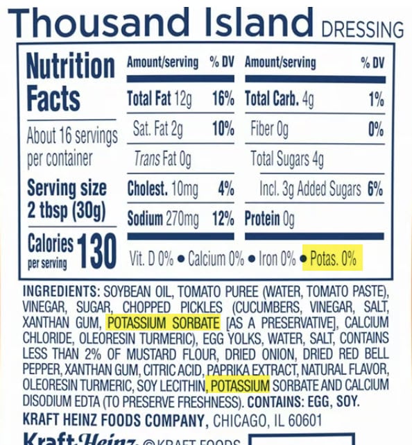 potassium additives in salad dressing